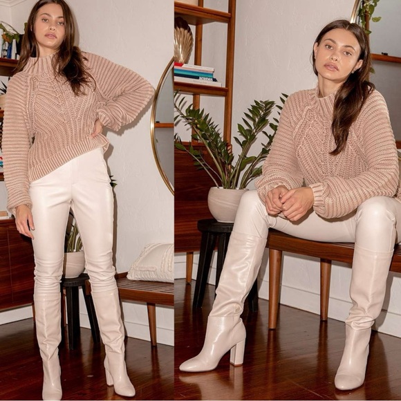 Free People Sweetheart Chunky Knit Mock Neck Oversized Sweater Large Tan Nude - Picture 9 of 16